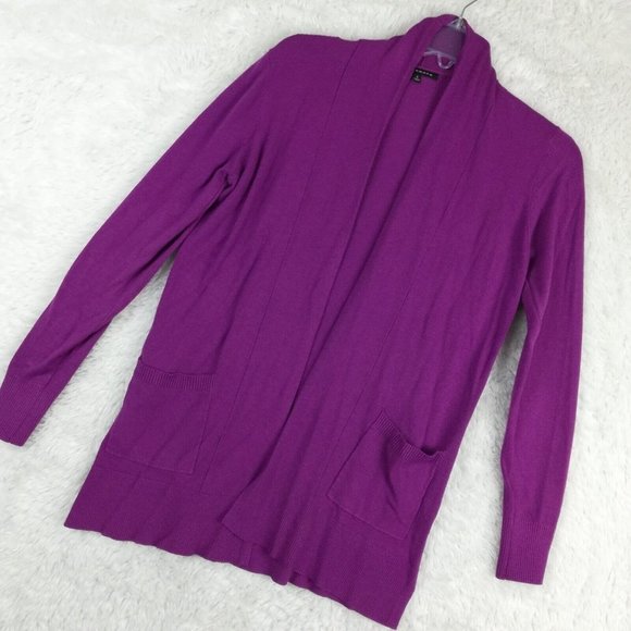 Staccato Womens Sweater Cardigan Open Purple Knit Long‎ Sleeve Lightweight Small - Picture 11 of 12